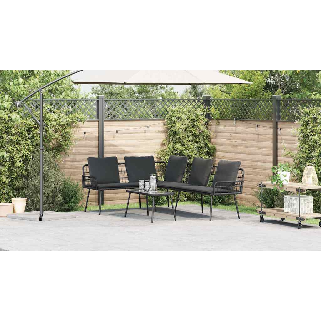 2-teiliges Garten-Sofa-Set mit Kissen aus schwarzem Poly-Rattan